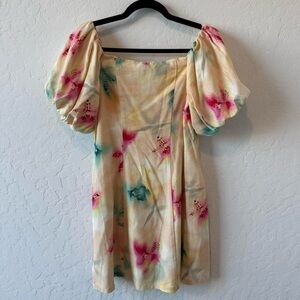 Bar III Yellow Floral Puff Sleeve Mini Dress